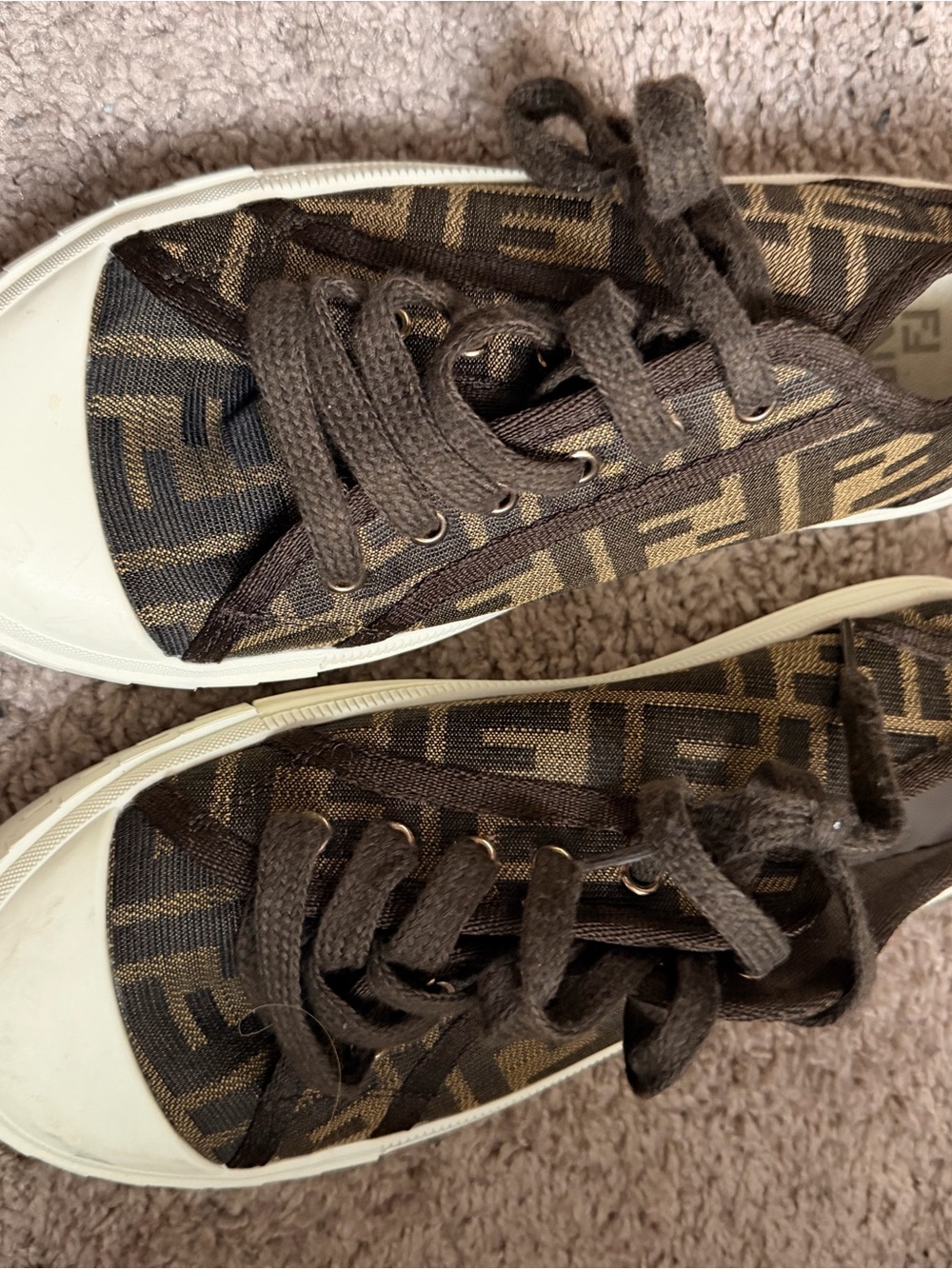 Fendi Brown and Cream FF Canvas Low-Top Sneakers